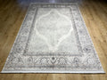 Gray Silver Bamboo Area Rug, Turkish Medallion Design Carpet (5x8 ft)