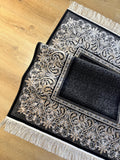 Black Silk Rug with Framed Border, 3x5 ft, Classic Luxury Small Rug