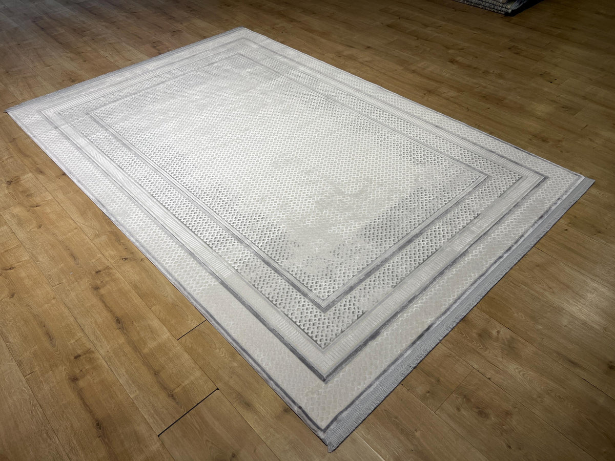 5x8 ft Gray Bamboo Rug, Minimalist Frame Design, Modern Style