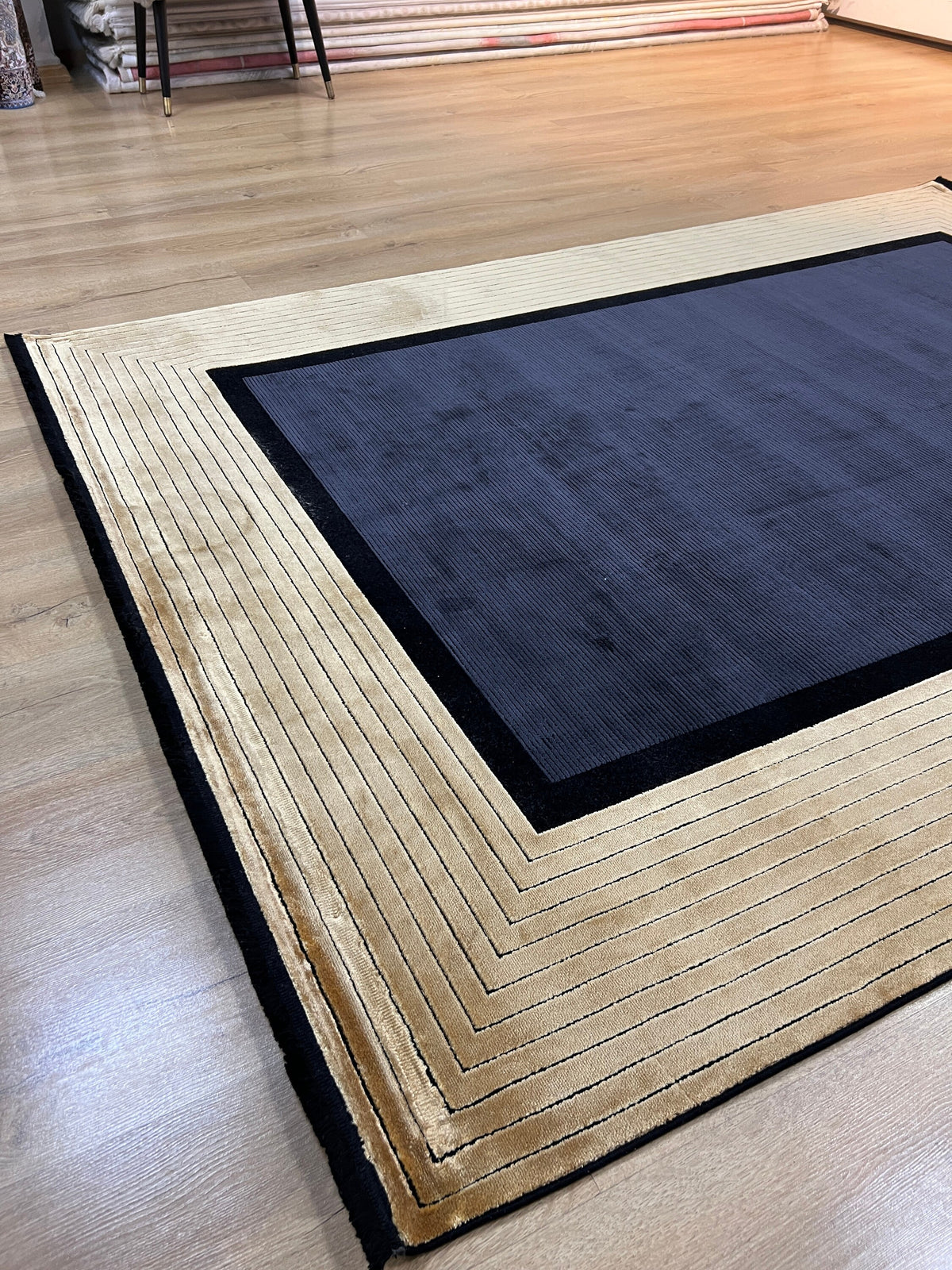 5x8 Turkish Modern Rug, Black & Gold Bamboo Acrylic Rug
