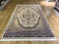 7x10 ft Ivory Silk Rug with Colourful Floral Medallion, Classic Luxury Carpet