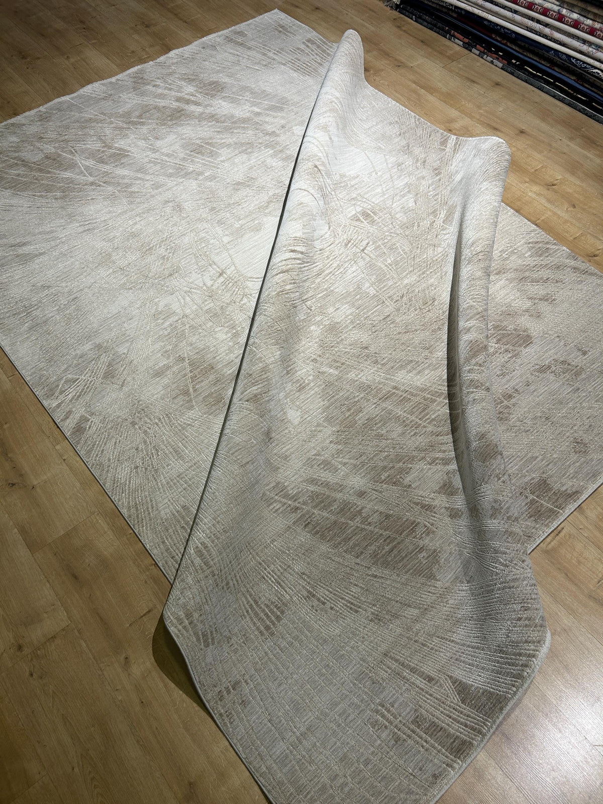 Beige Modern Bamboo Rug with Abstract Striped Patterns Rug