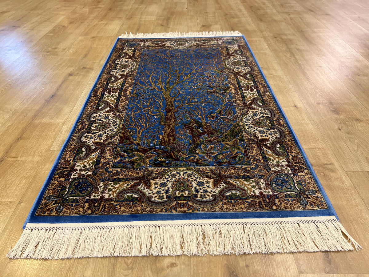 Blue Tree of Life Silk Table Rug, Luxury Gift Mat, Tapestry