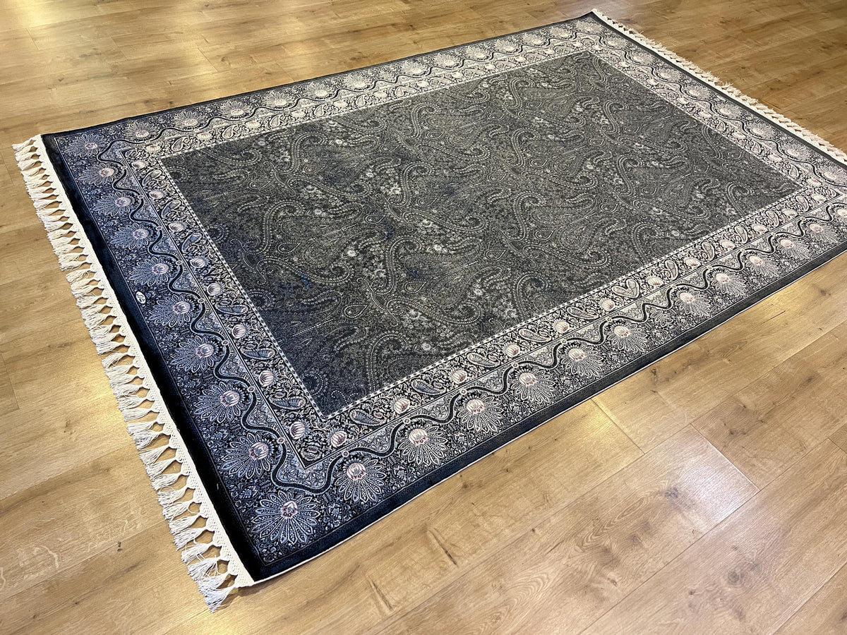Black Gray Silk Turkish Carpet, Luxury Home Decor (5x8 ft)