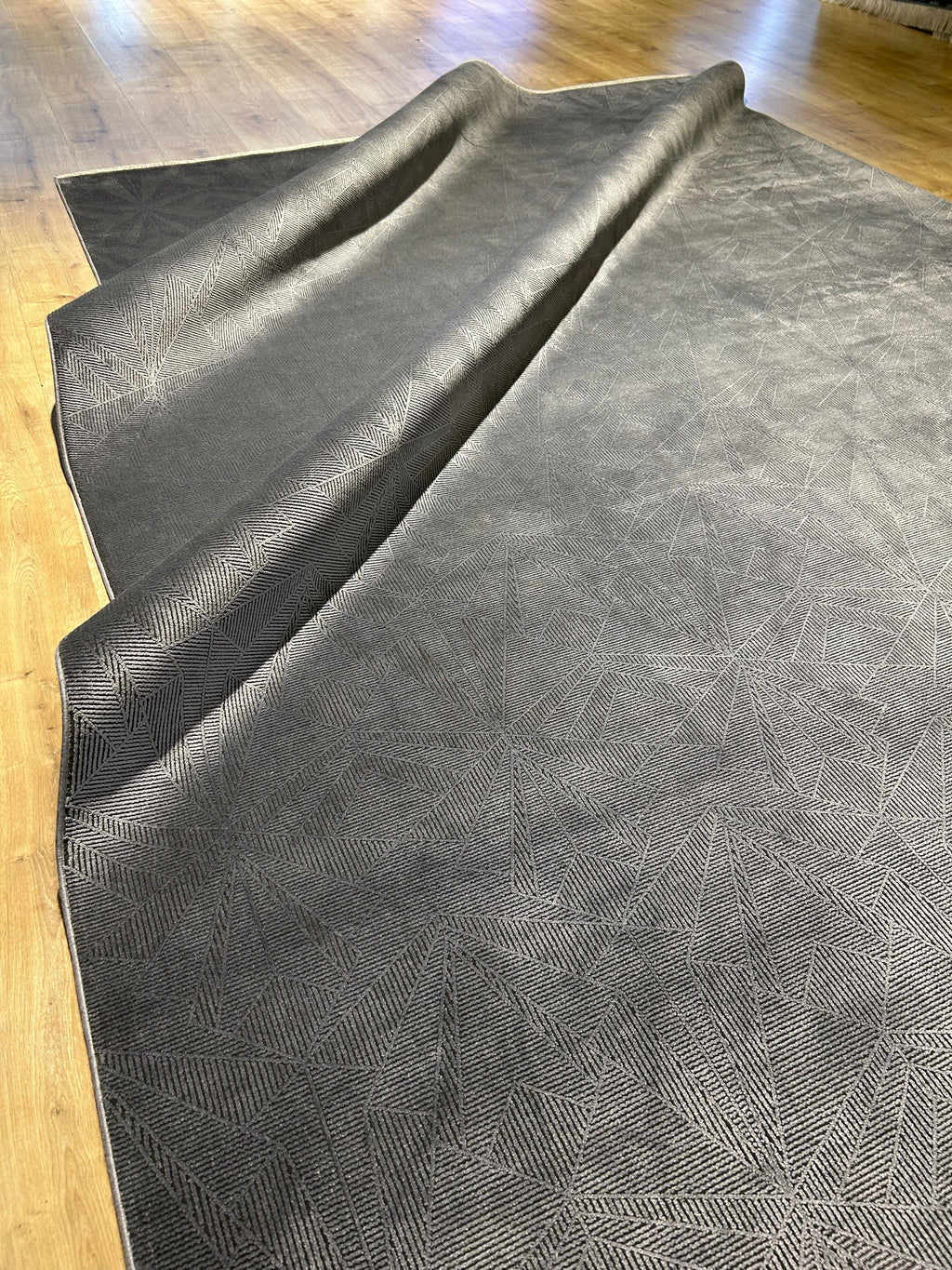7x10 ft Dark Gray Bamboo Rug, Geometric Striped Modern Area Rug
