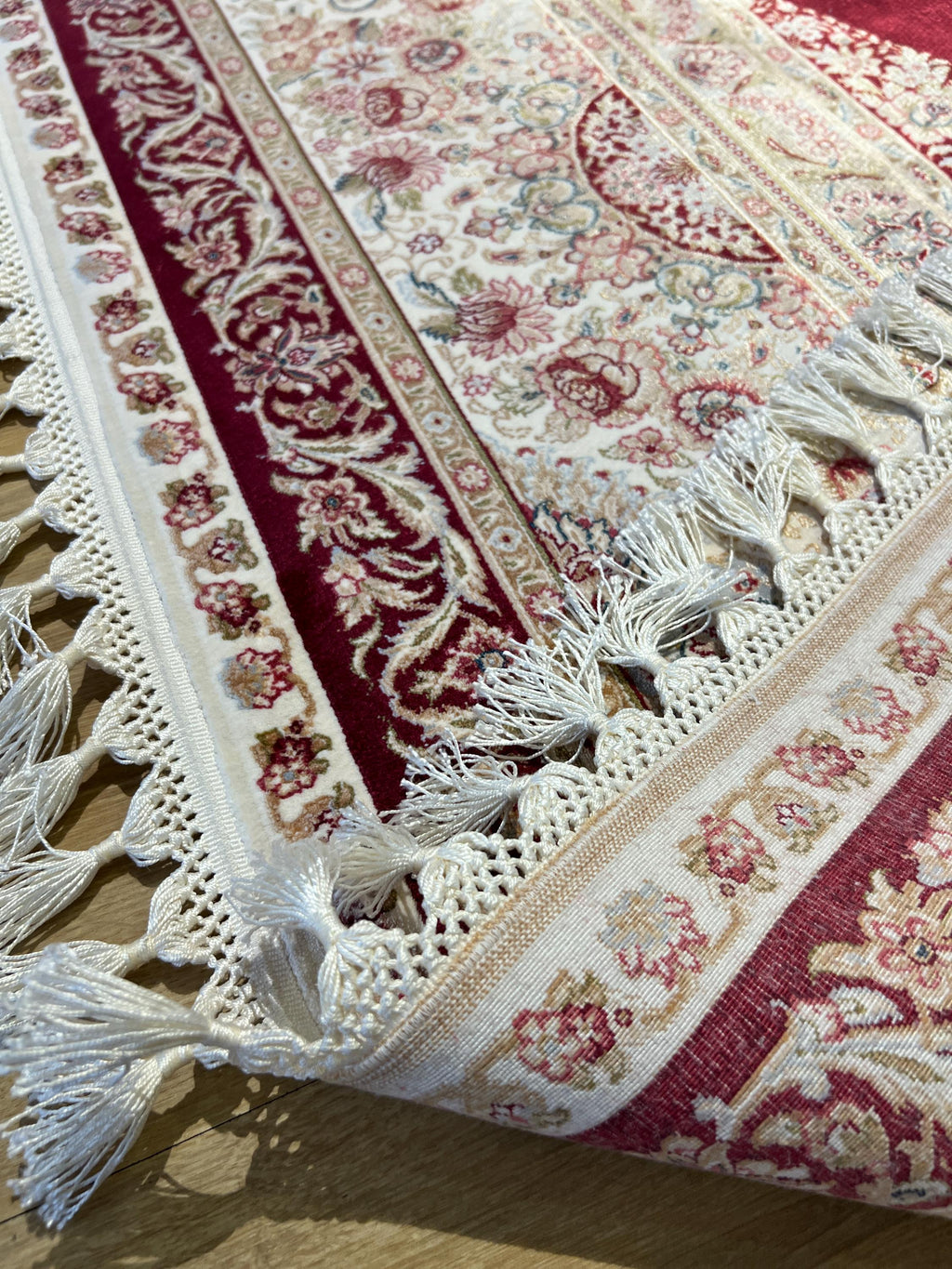 8x11 ft Bamboo Silk Rug, Large Luxury Area Rug with Red Medallion Design
