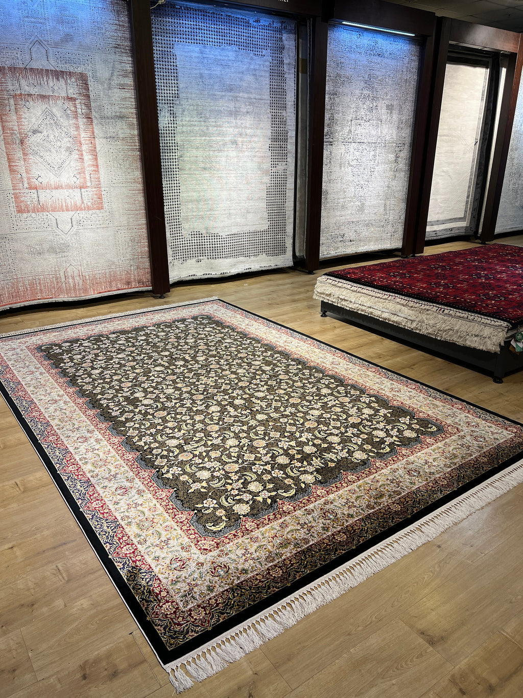 Oversize Floral Silk Turkish Rug, 7x10 ft, Living Room Carpet