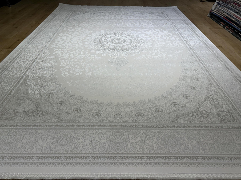 Ivory Gray Bamboo Rug, Minimalist Design Classic Medallion Bamboo Carpet, Home Decor