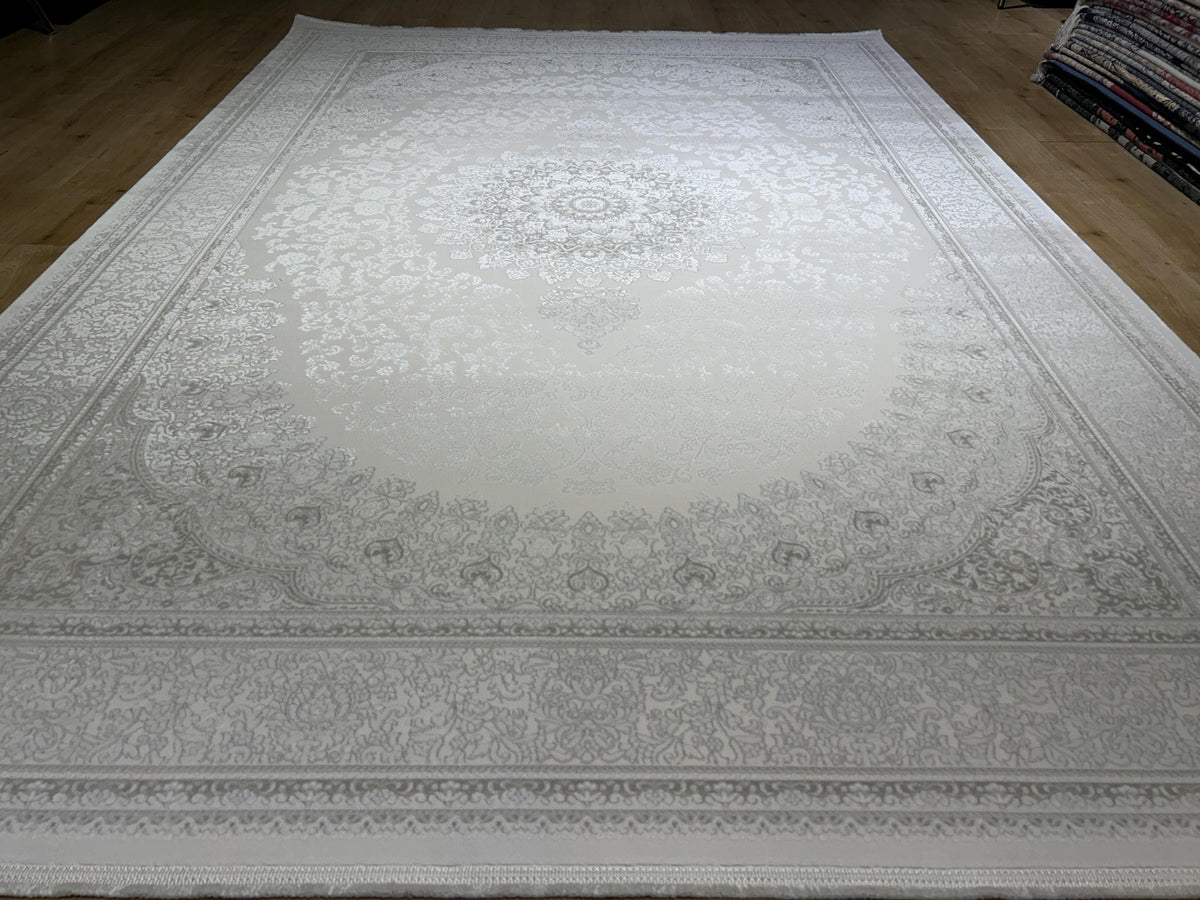 Ivory Gray Bamboo Rug, Minimalist Design Classic Medallion Bamboo Carpet, Home Decor
