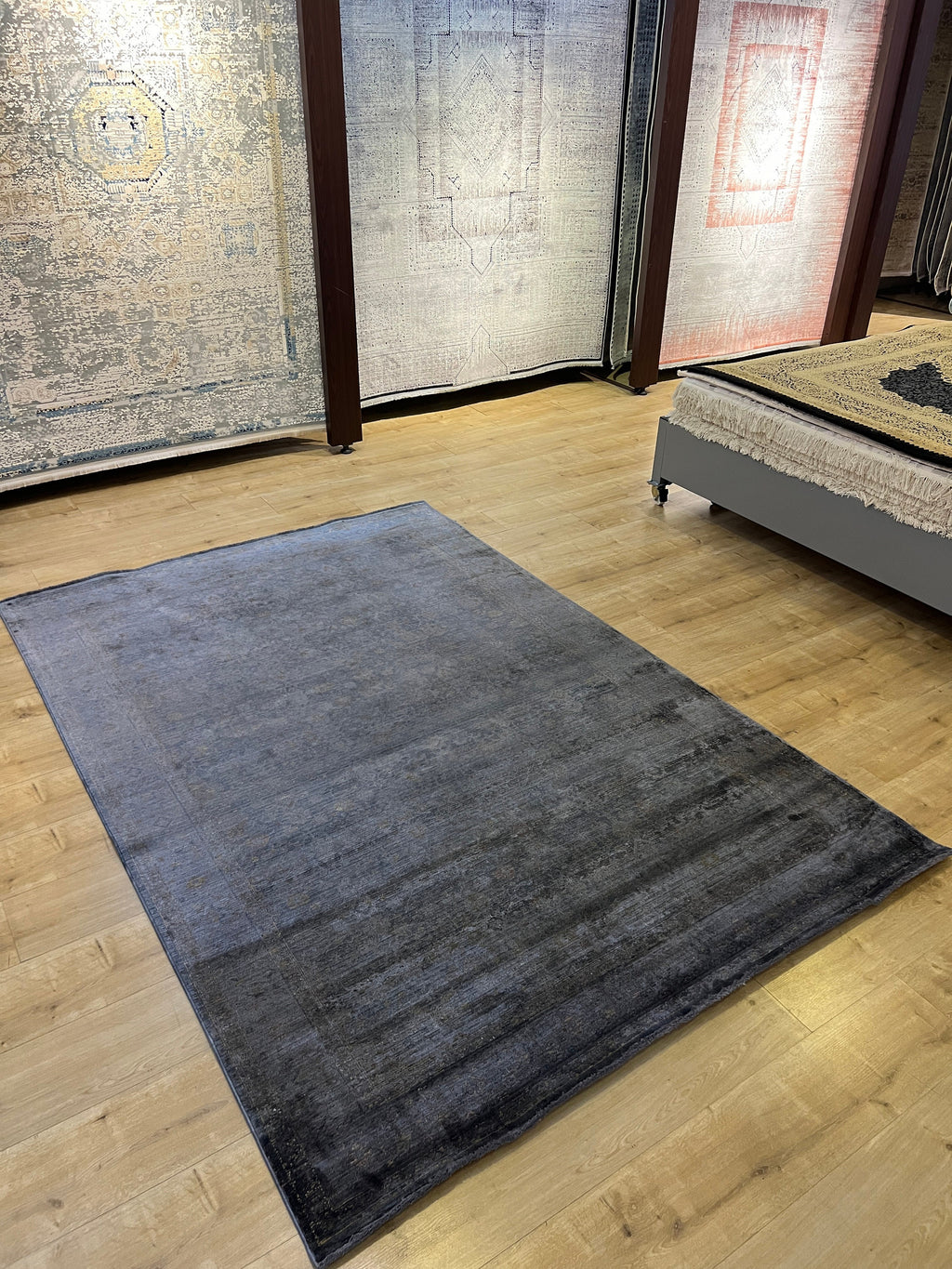 Smoked Gray  Bamboo Rug, Distressed Pattern Traditional Rug, Luxury Home Decor