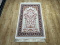 2.55x4.10 Ft Ivory Black Pink Silk Prayer Rug, Muslim Gift Prayer Mat