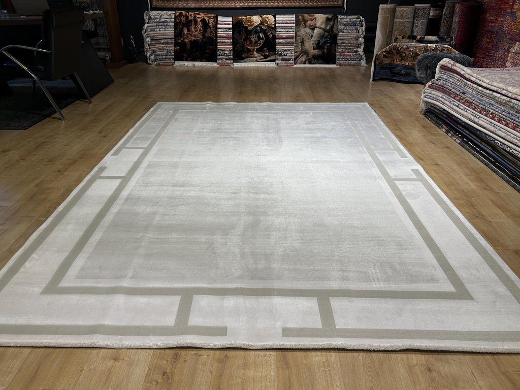 Ivory Beige Bamboo Rug, Minimalist Modern Area Rug
