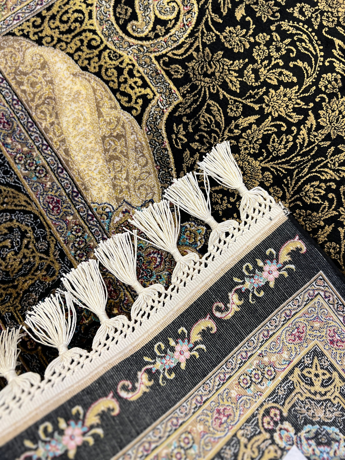 Black Gold Medallion Silk Runner Rug, 3x10 ft, Classic Luxury Hallway Rug