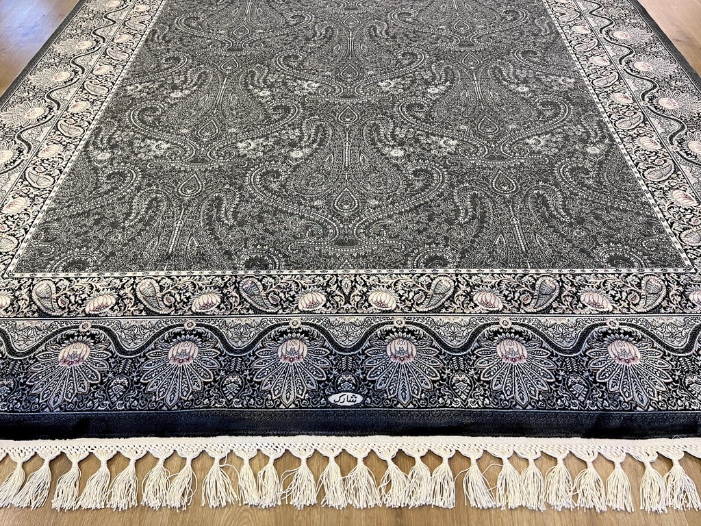 Black Gray Silk Turkish Carpet, Luxury Home Decor (5x8 ft)