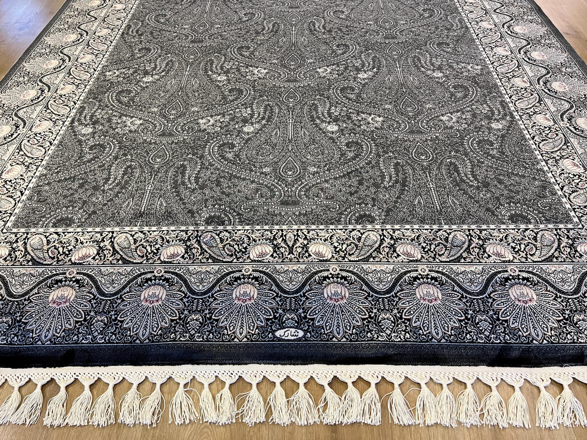 Black Gray Silk Turkish Carpet, Luxury Home Decor (5x8 ft)