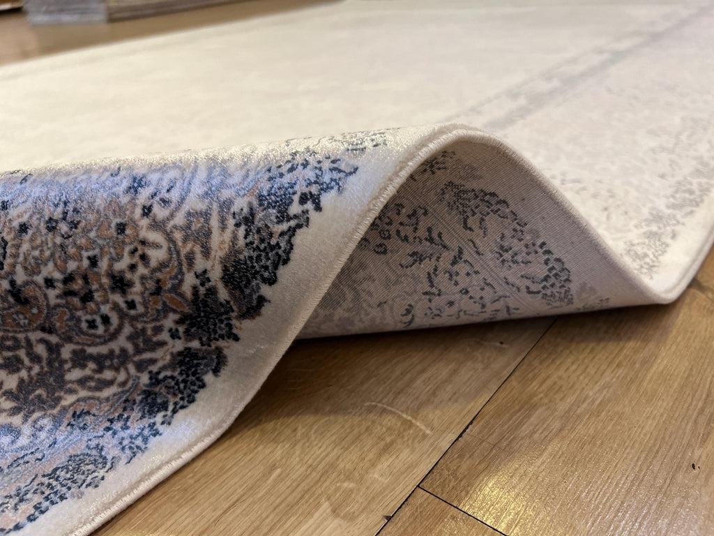 Gray Beige Silk Rug, Floral Design Bordered Silk Carpet, Turkish Home Decor