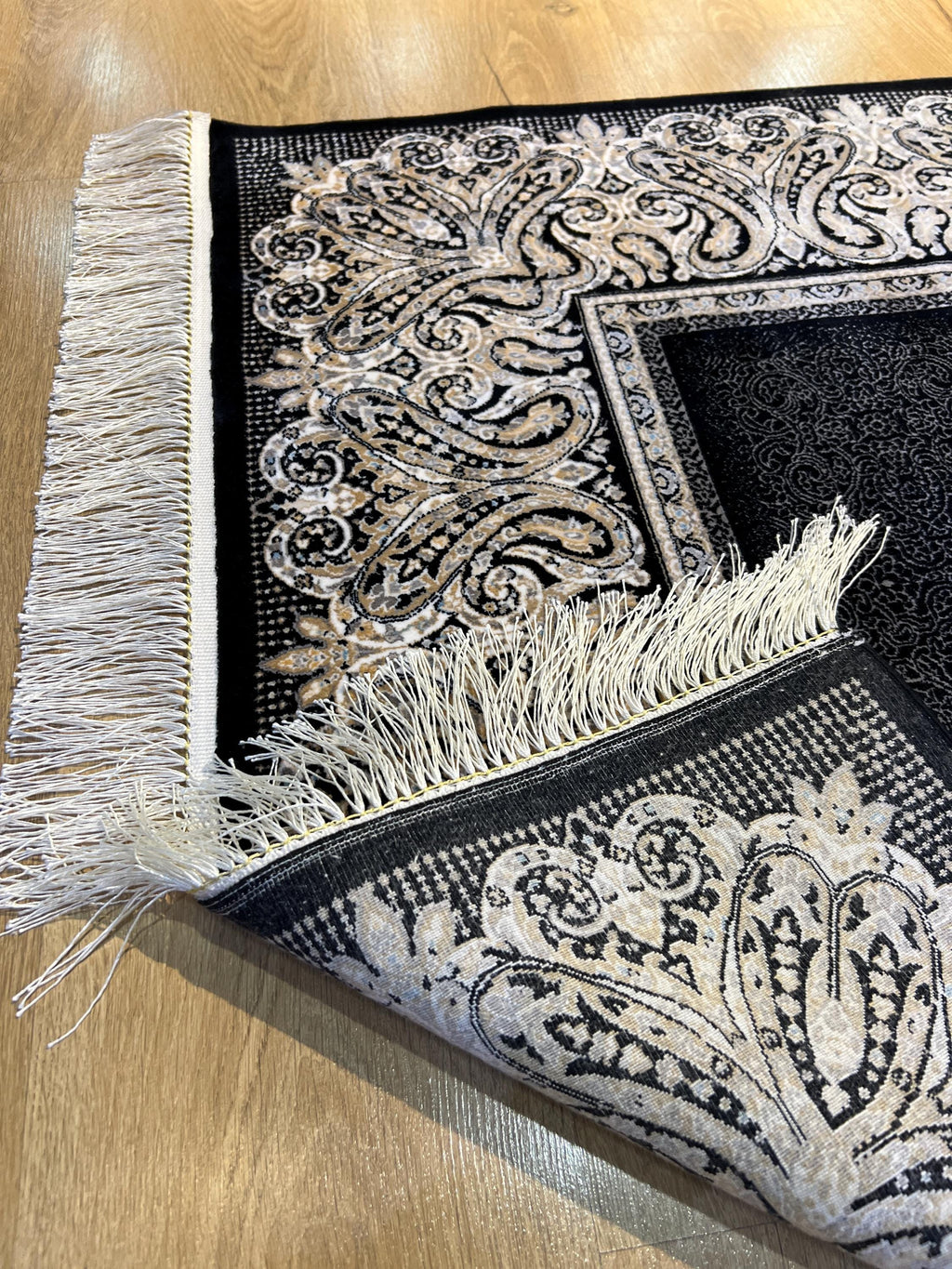 Black Silk Rug with Framed Border, 3x5 ft, Classic Luxury Small Rug