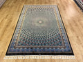 Blue Silk Rug, Classic Turkish Style Carpet, Medallion Design, Luxury Rug