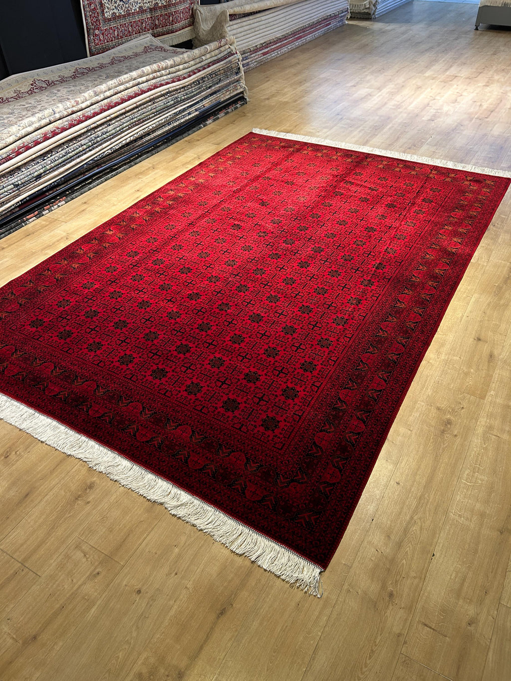 7x10 Ft Red Silk Rug, Ethnic Pattern Turkish Silk Carpet, Traditional Design