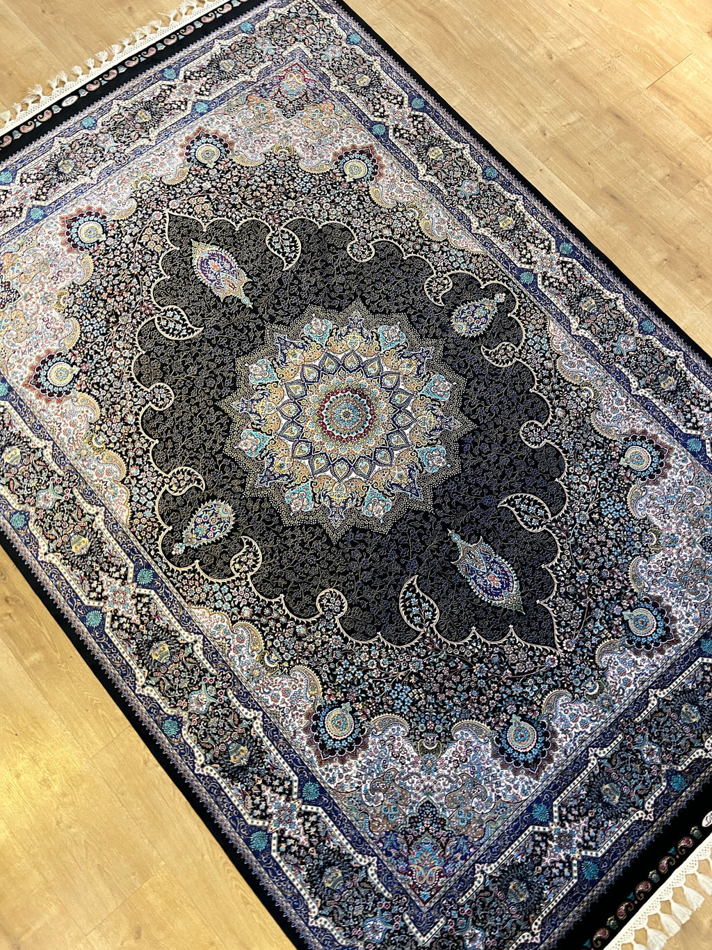 Black Turkish Style Rug, Oriental Medallion Carpet, Luxury Area Rug