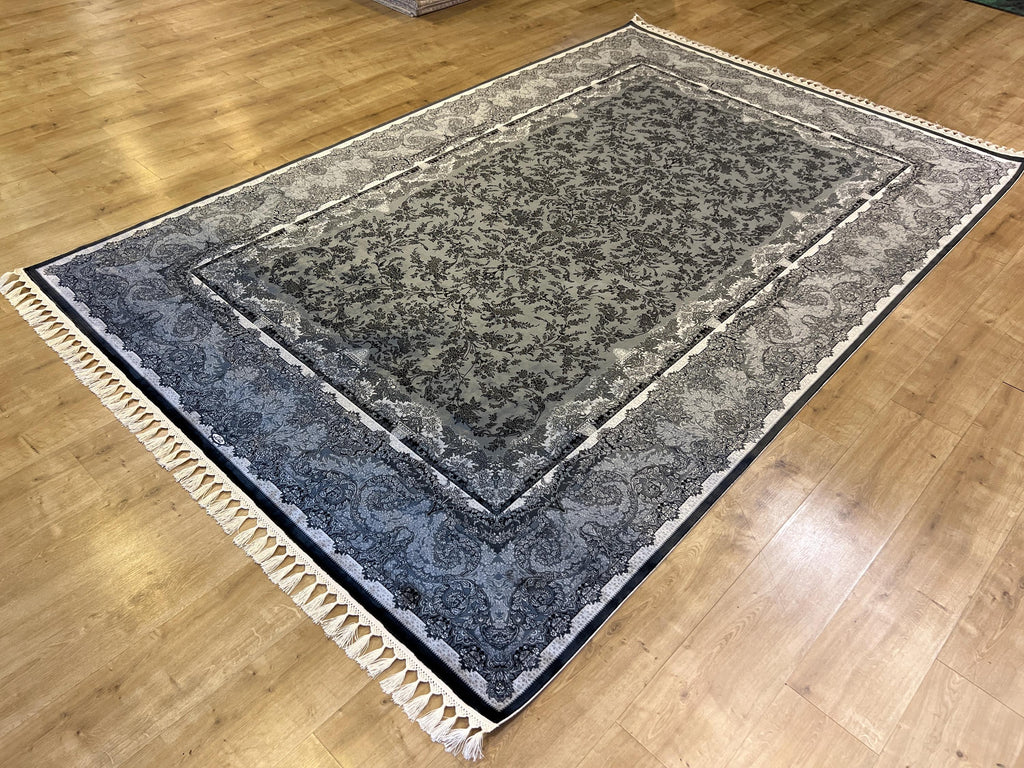 Gray Floral Pattern Luxury Silk Area Rug with Border, Luxury Home Deor