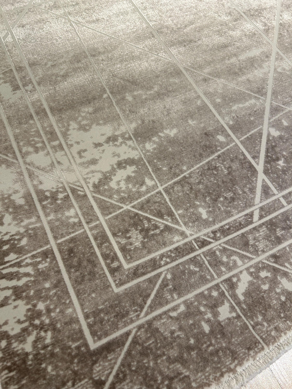 7x10 ft Gray Bamboo Rug, Geometric Striped Pattern, Abstract Modern Area Rug