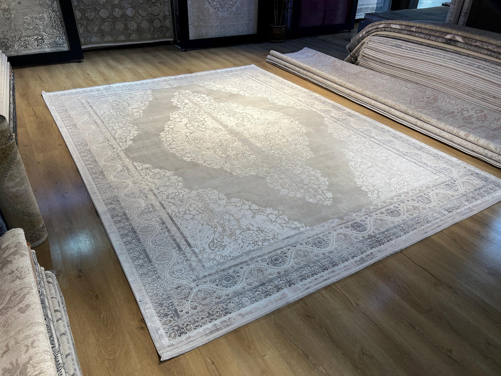 Gray Bamboo Rug, 10x13 ft, Large Classic Medallion Design Area Rug