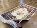 Silk Prayer Rug, Red Cream Muslim Gift Mat, Janamaz Rug 2.62x4.10 ft