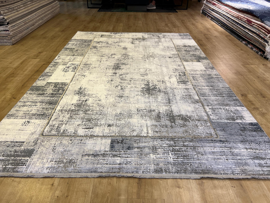 7x10 Ft Gray Modern Bamboo Rug with Framed Border Design