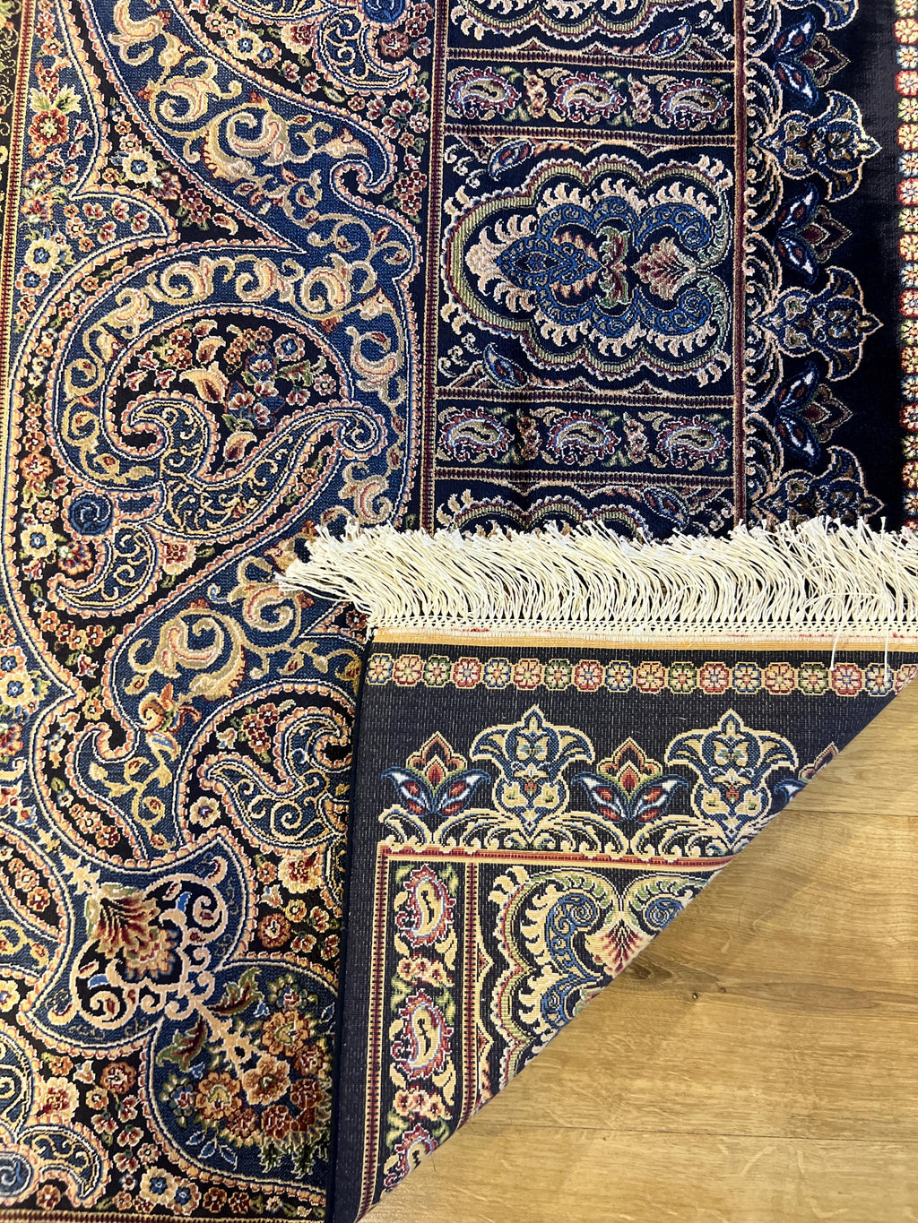Blue Gold Silk Palace Rug, 8x11 ft, Traditional Turkish Carpet