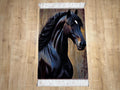 Horse Portrait Tapestry, Black Horse Silk Rug, Woven Wall Hanging, Rustic Home Decor
