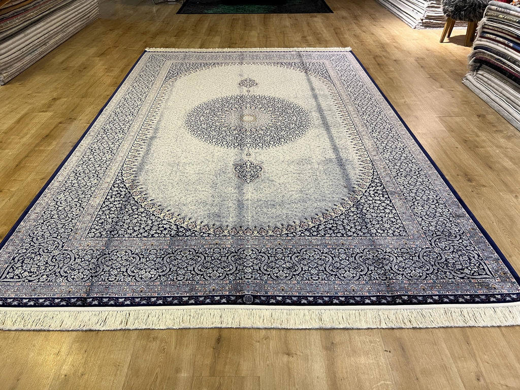 Gray Blue Turkish Silk Rug 7x10 ft, Oushak Style
