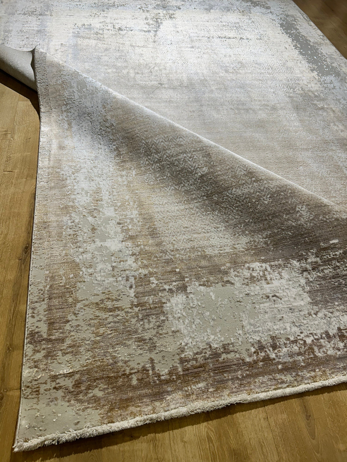 Brown Beige Bamboo Rug, Abstract Modern Area Rug