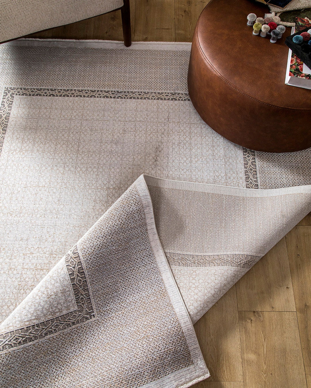 Gray Gold Geometric Bamboo Rug with Modern Patterns