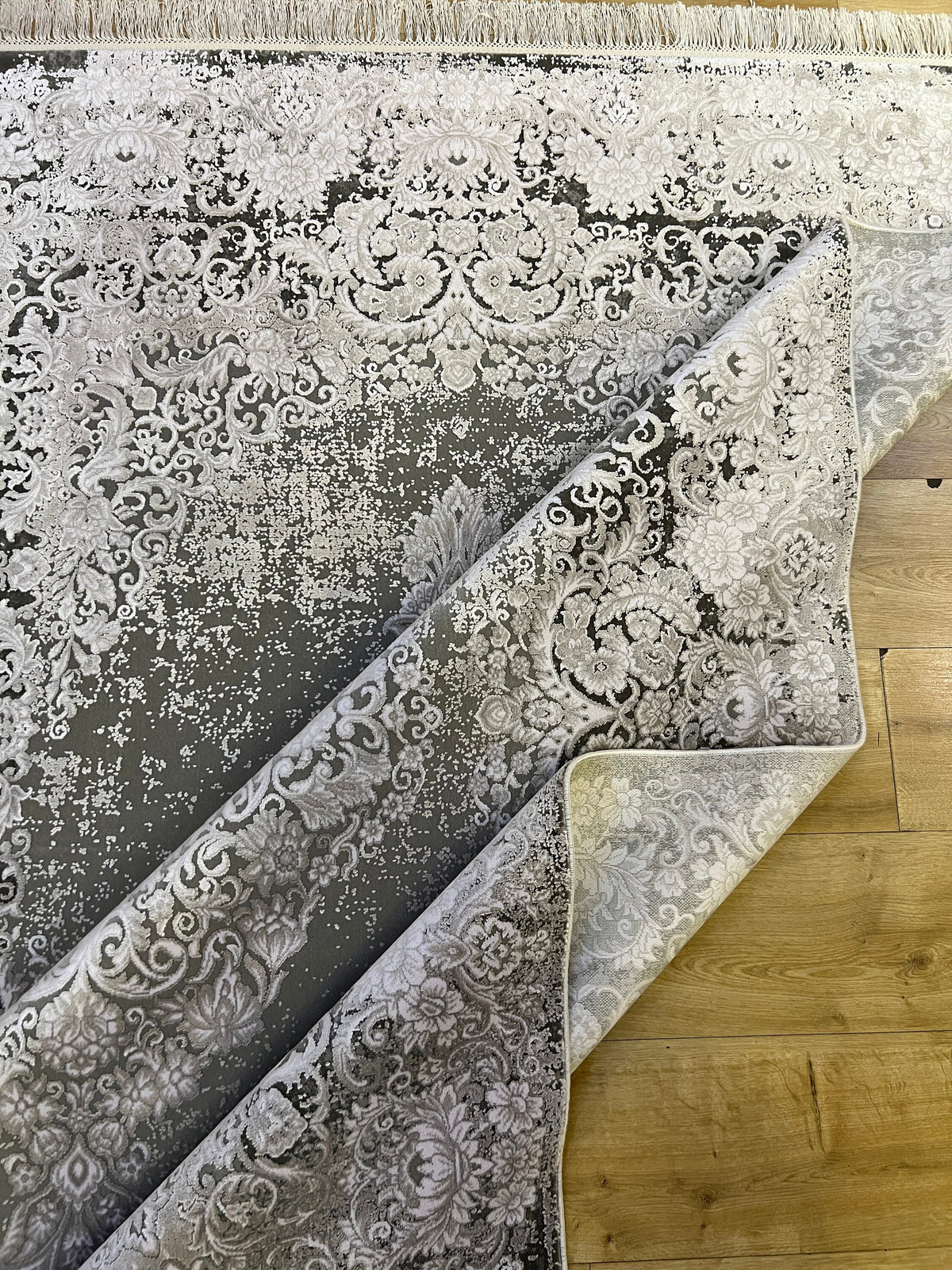 Gray Bamboo Rug, Turkish Medallion Design Carpet, Home Decor (5x8 ft)