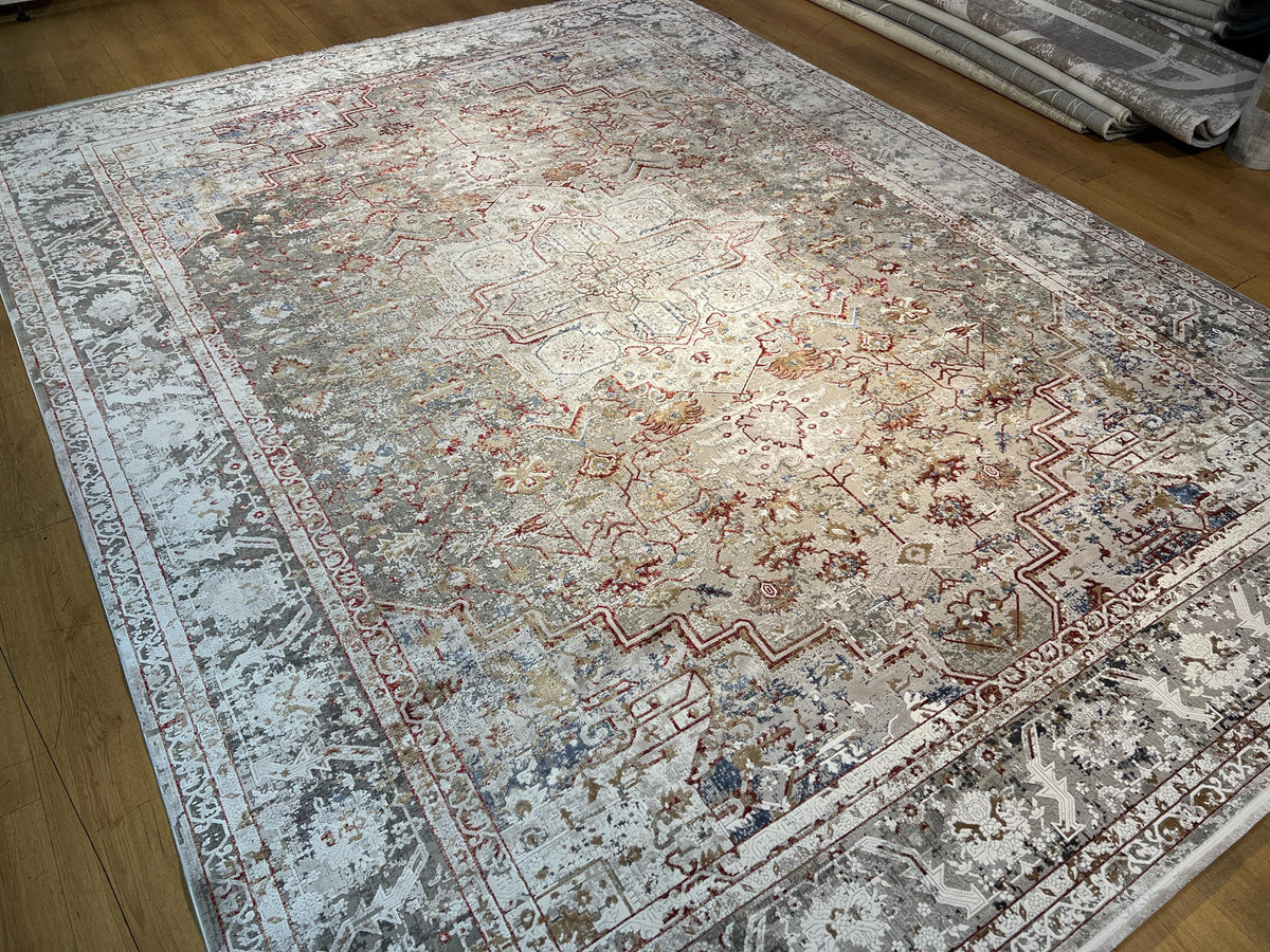 Gray Bamboo Rug, 10x13 ft, Large Classic Traditional Area Rug