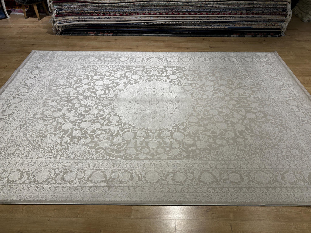 7x10 ft Ivory Bamboo Medallion Design Rug, Classic Turkish Rug