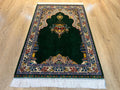 Green Modal Silk Prayer Rug, Luxury Muslim Gift Mat (2.62X4.10 ft) Janamaz Mat