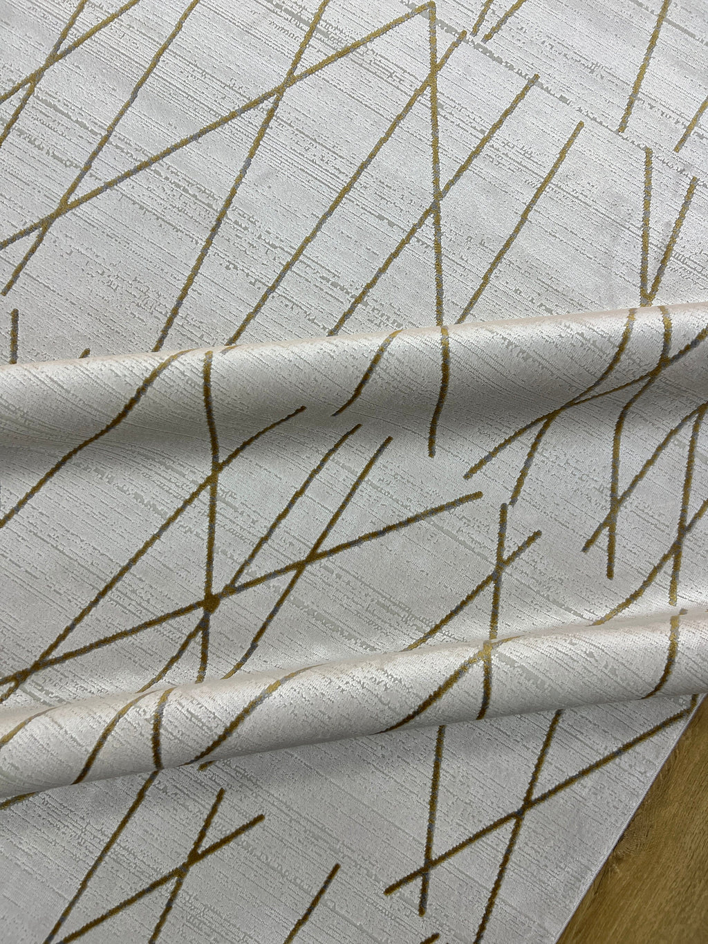 Modern Turkish Rug, White Gold Bamboo Acrylic, 5x8 ft