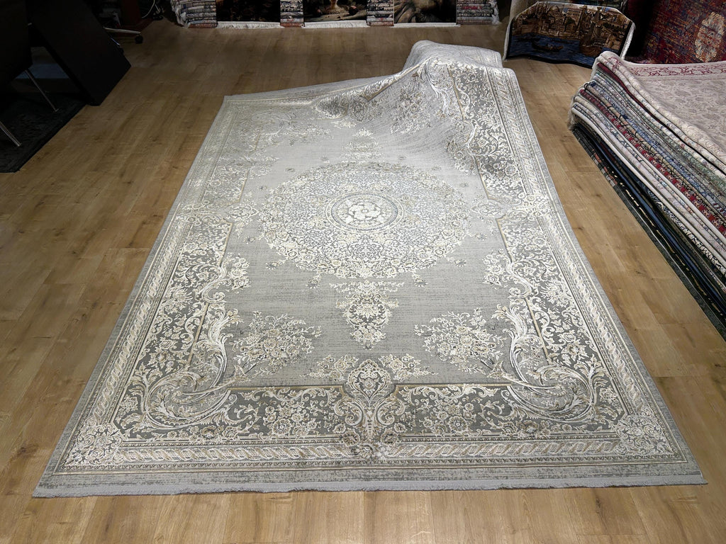 7x10 Gray Bamboo Rug, Vintage Medallion Design Carpet