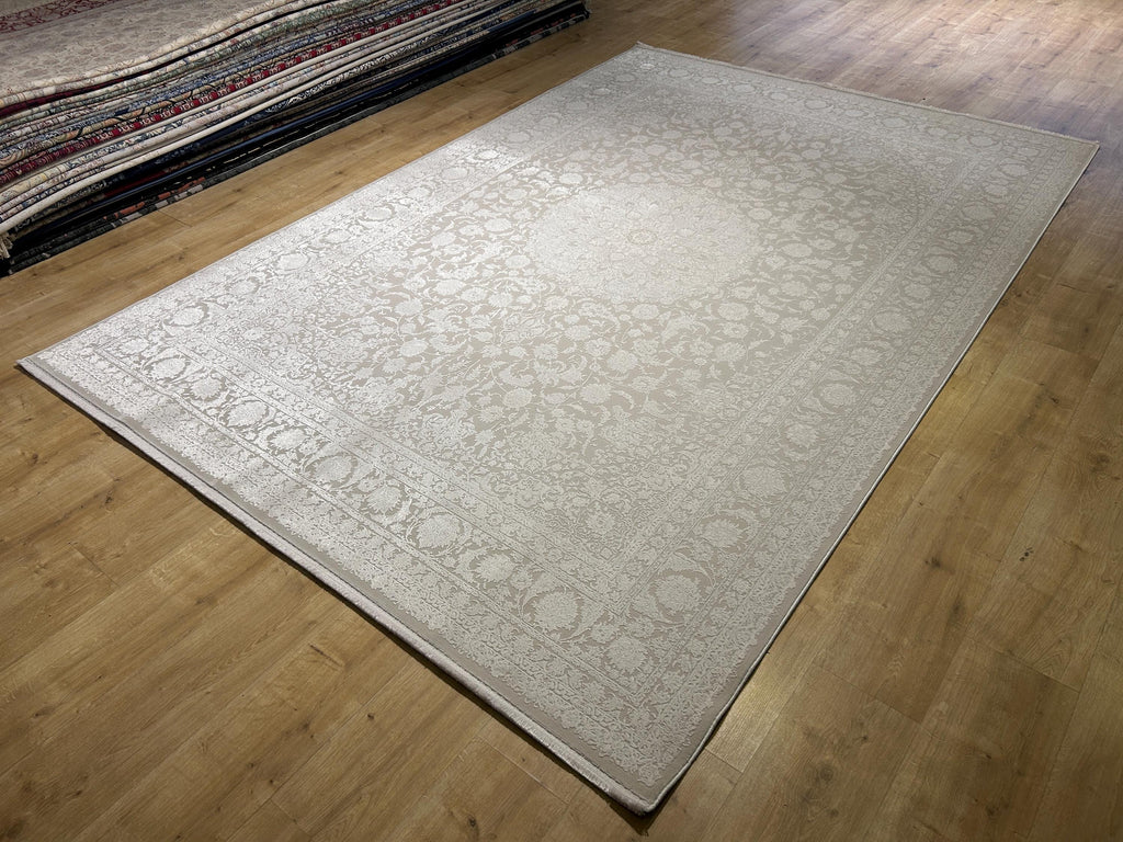 7x10 ft Ivory Bamboo Medallion Design Rug, Classic Turkish Rug