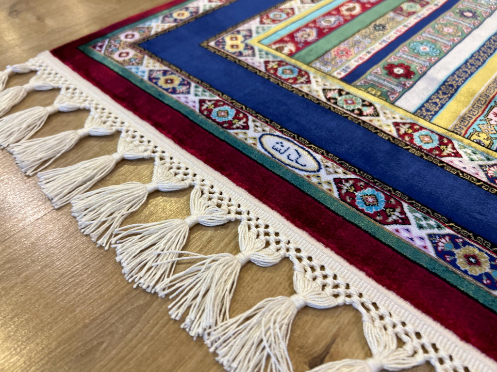 Blue Red Anatolian Style Luxury Silk Decorative Rug, Tapestry
