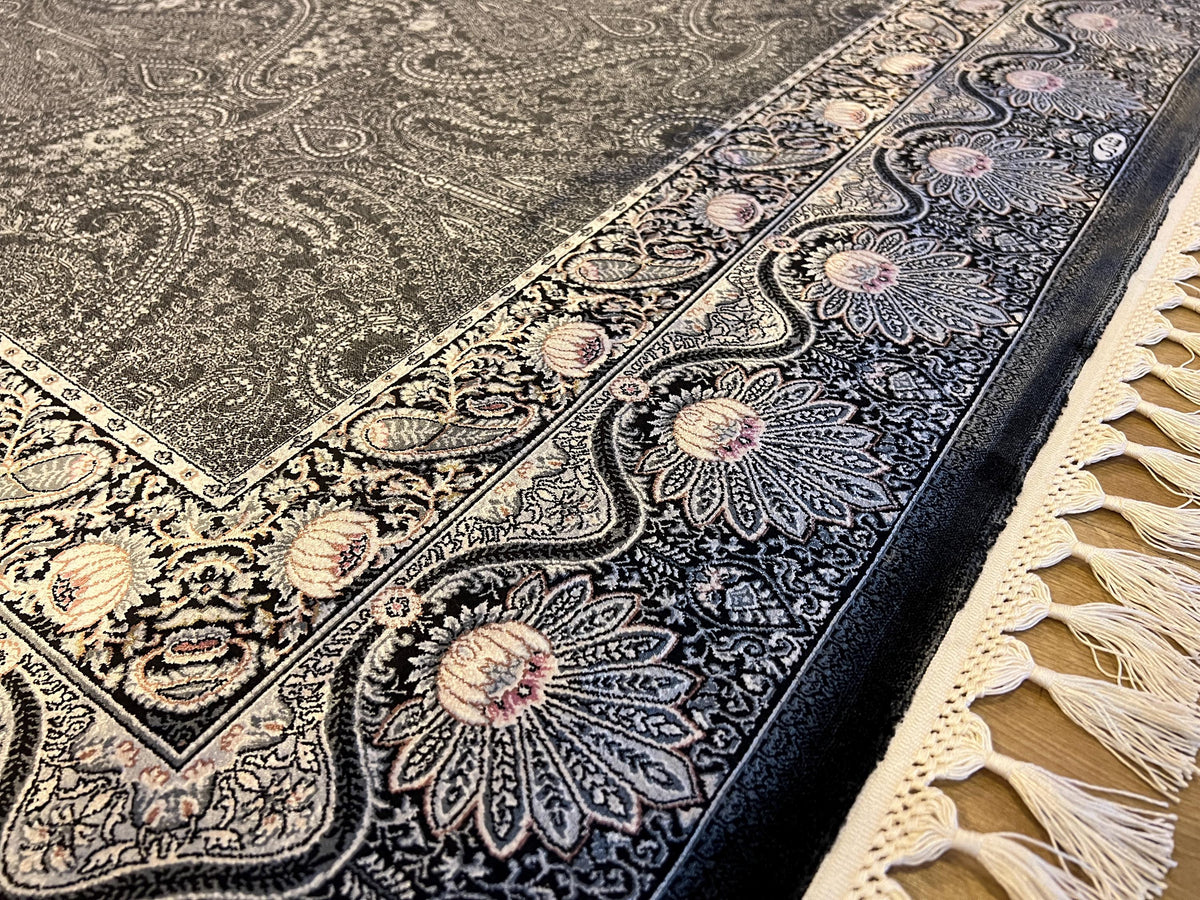 Black Gray Silk Turkish Carpet, Luxury Home Decor (5x8 ft)