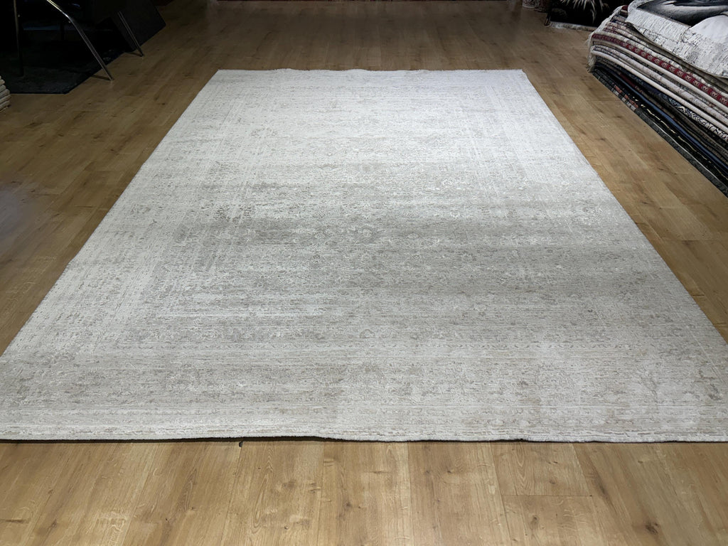 Beige Cream Floral Bamboo Rug with Traditional Modern Distressed Patterns