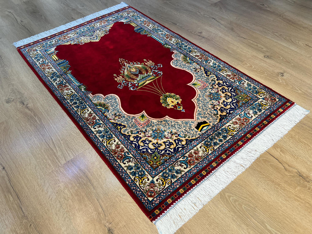 Red Modal Silk Prayer Rug, Luxury Muslim Gift Prayer Mat