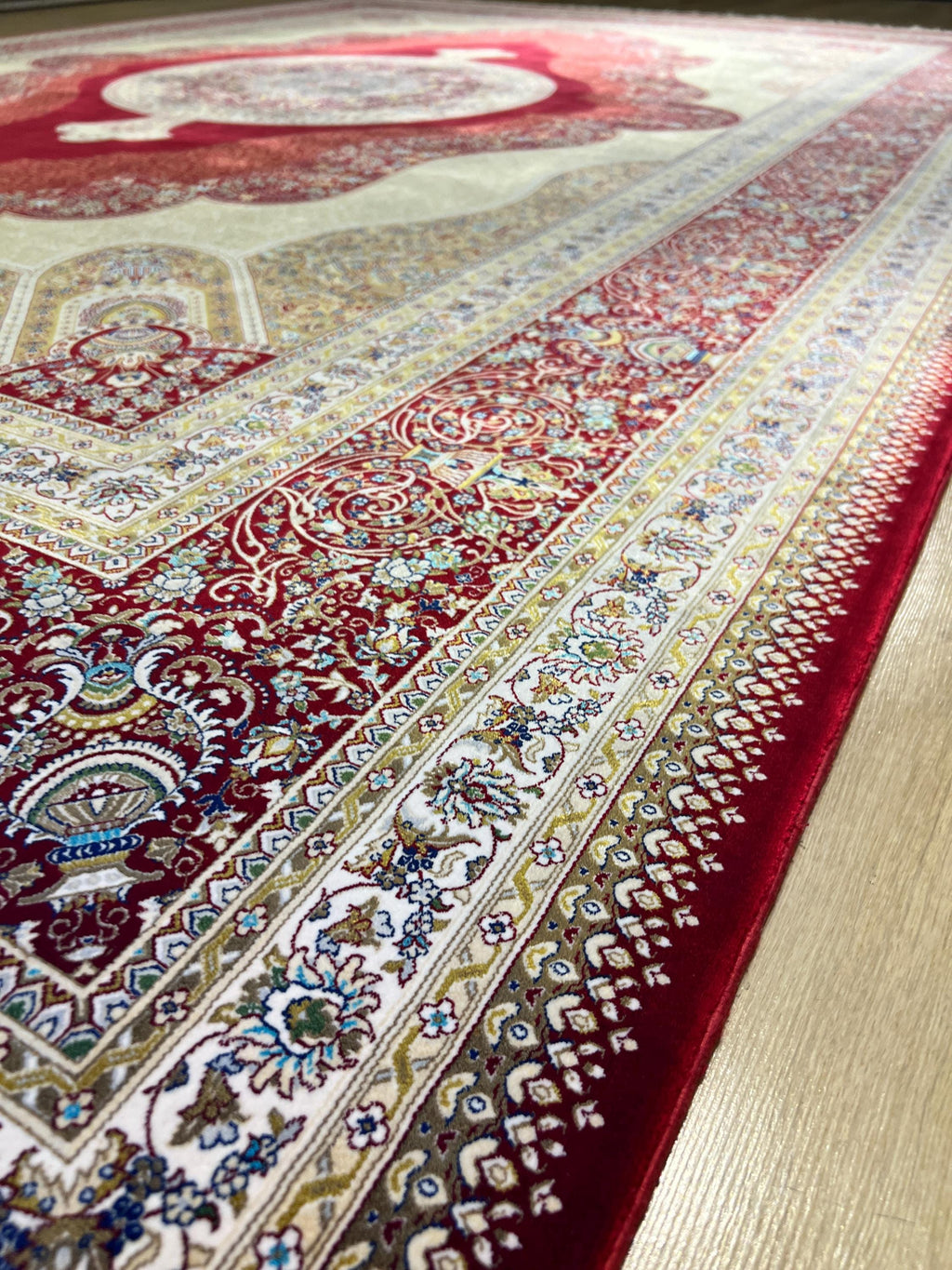 Red Modal Silk Turkish Rug, Palace Design 8x11 ft