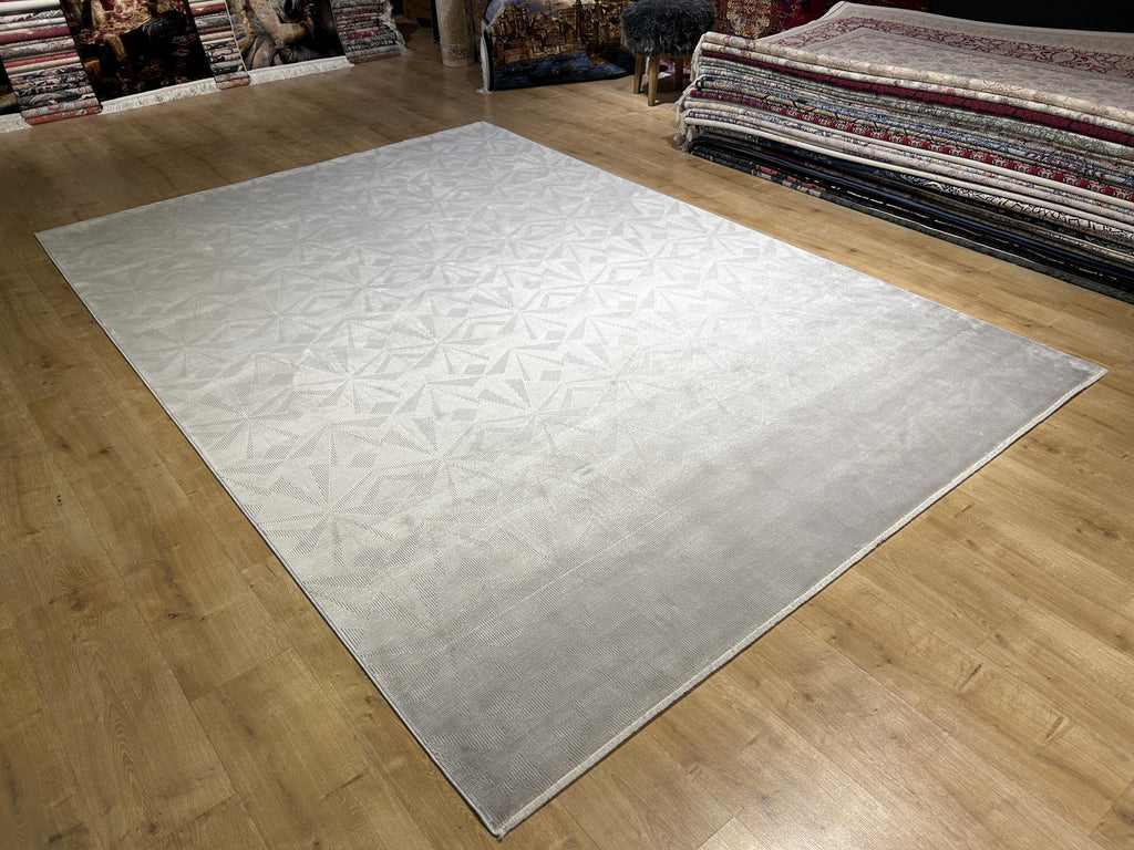 7x10 ft Gray Bamboo Rug, Geometric Striped Modern Area Rug