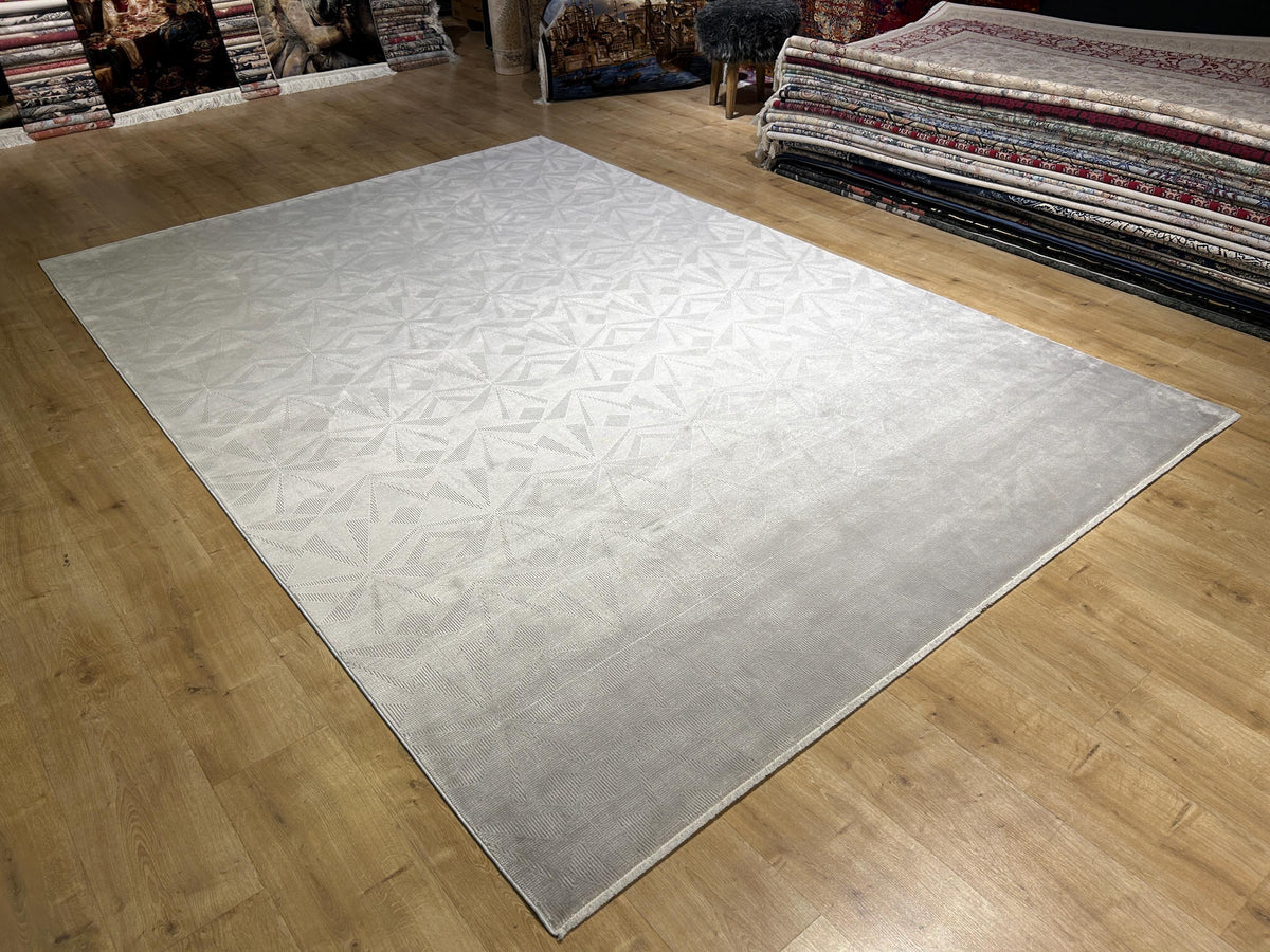 7x10 ft Gray Bamboo Rug, Geometric Striped Modern Area Rug