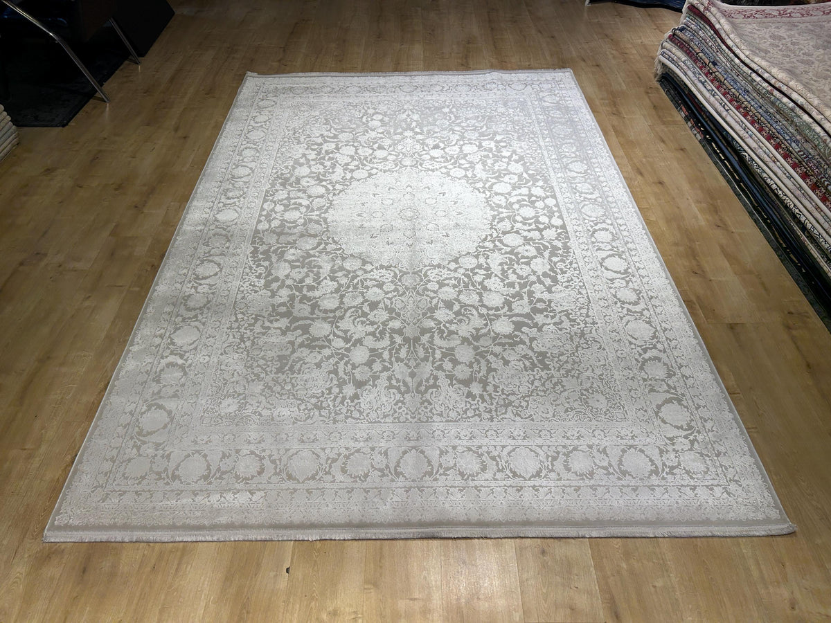 7x10 ft Ivory Bamboo Medallion Design Rug, Classic Turkish Rug