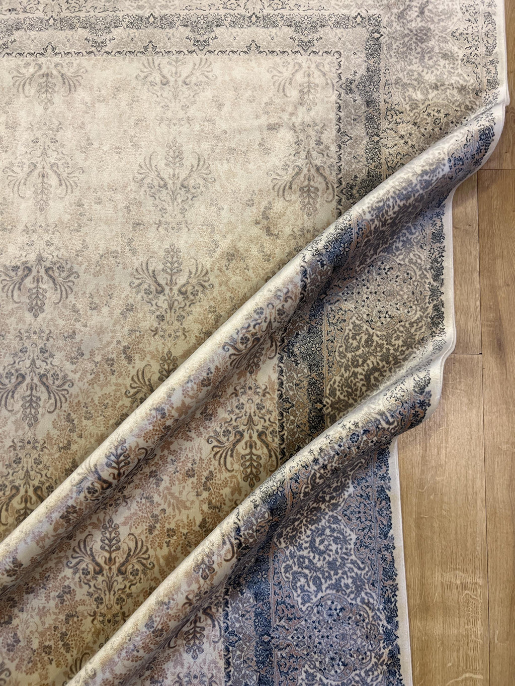 Gray Beige Silk Rug, Floral Design Bordered Silk Carpet, Turkish Home Decor